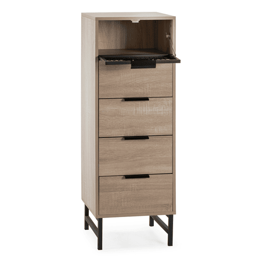 Cômoda alta Hera 4 gavetas 1 porta cor madeira