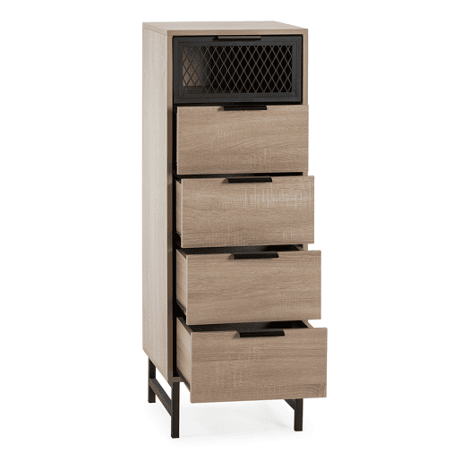 Cômoda alta Hera 4 gavetas 1 porta cor madeira