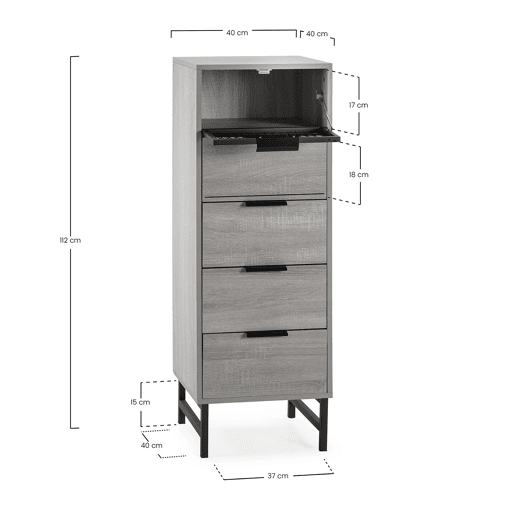 Cômoda alta Hera 4 gavetas 1 porta cor madeira