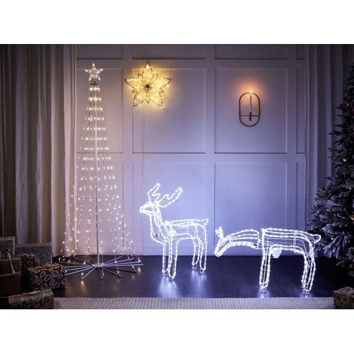 Decoração de exterior LED KRISTNES Cervo animado 53 cm Branco