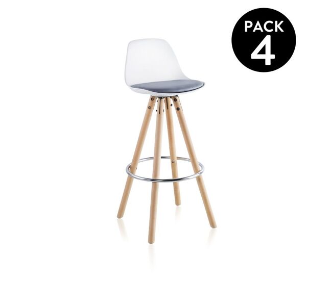 Pack 4 taburetes altos en blanco y gris 96x41 cm leif blanco - gris 41 x 96 x cm