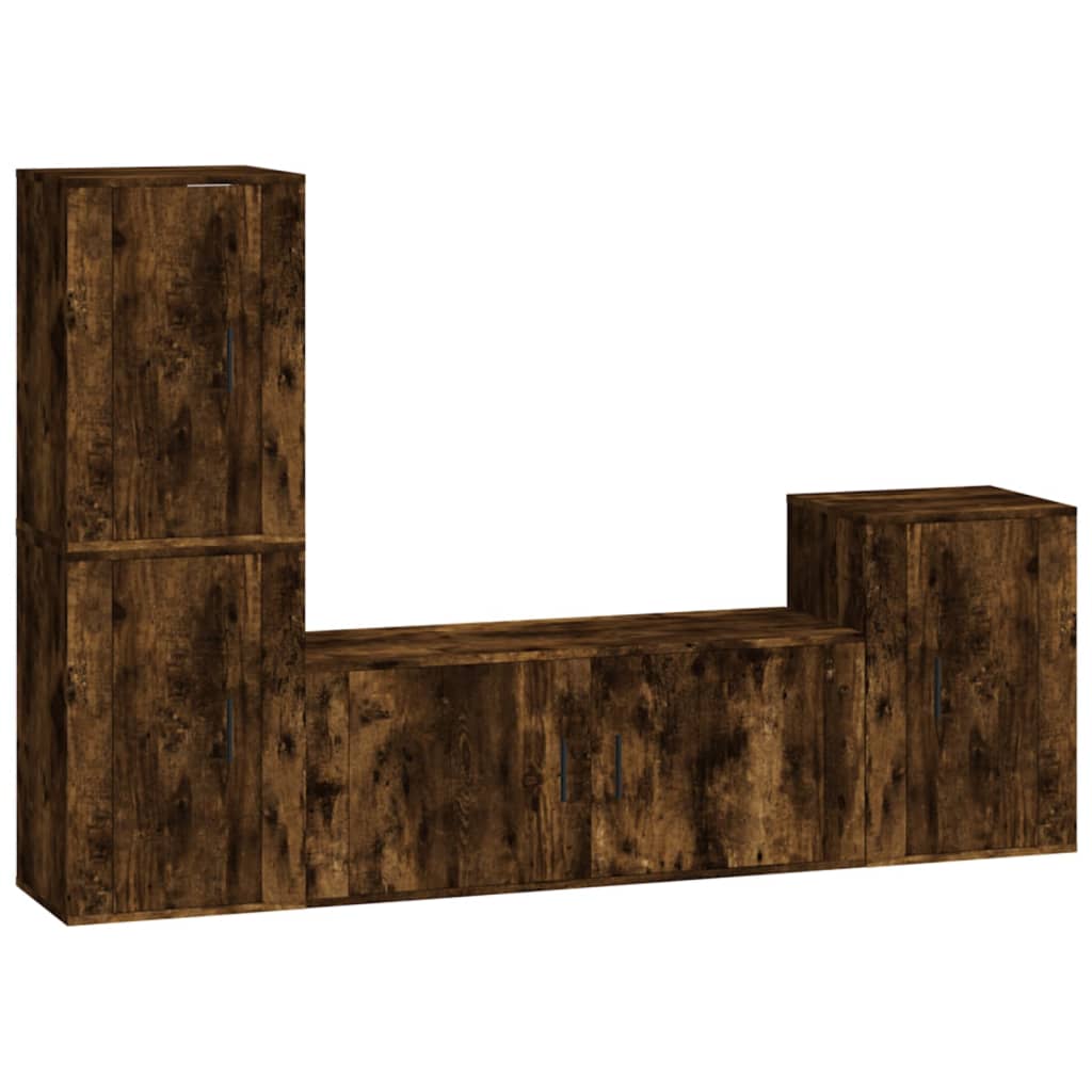 set de muebles de tv 4 piezas madera contrachapada roble ahumado