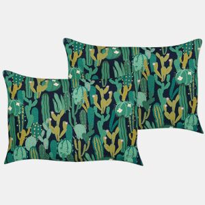 Conjunto de 2 almofadas de jardim BUSSANA Padrão de plantas 40 x 60 cm Verde