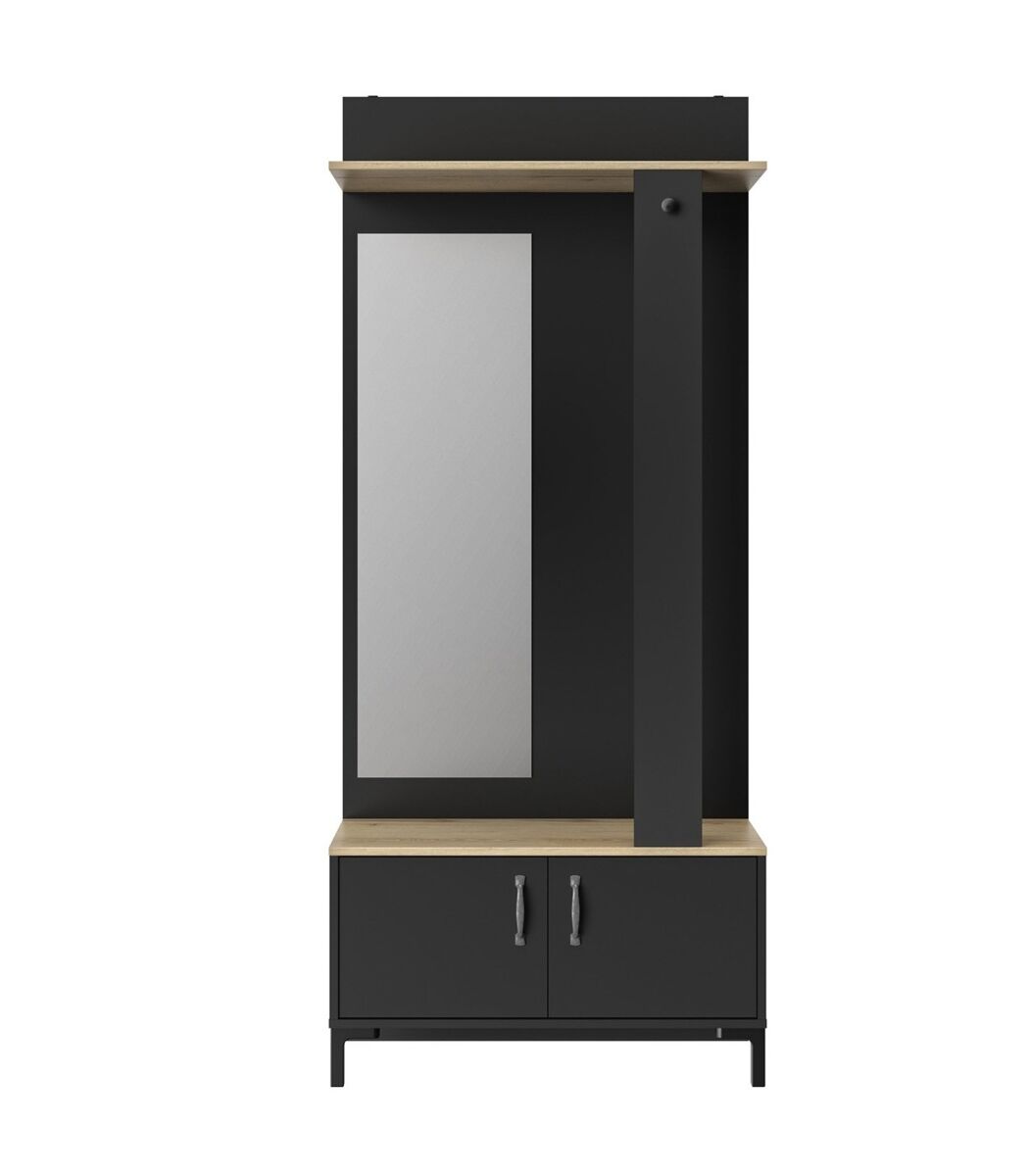 Mueble recibidor negro 2 puertas y un espejo - fabricación francesa