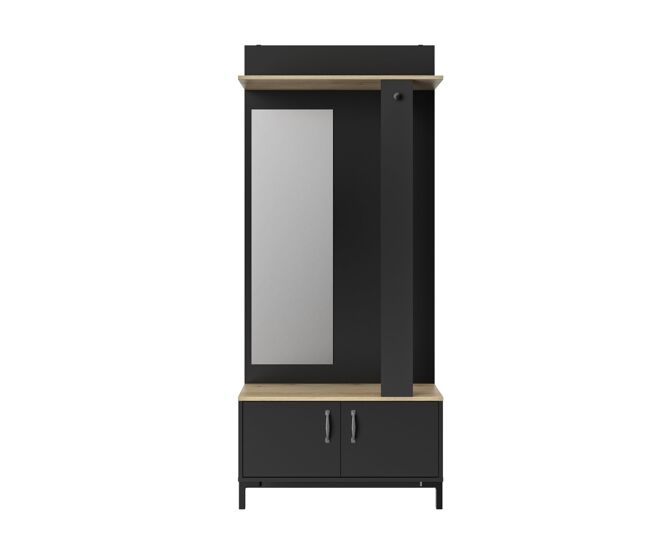 Mueble recibidor negro 2 puertas y un espejo - fabricación francesa