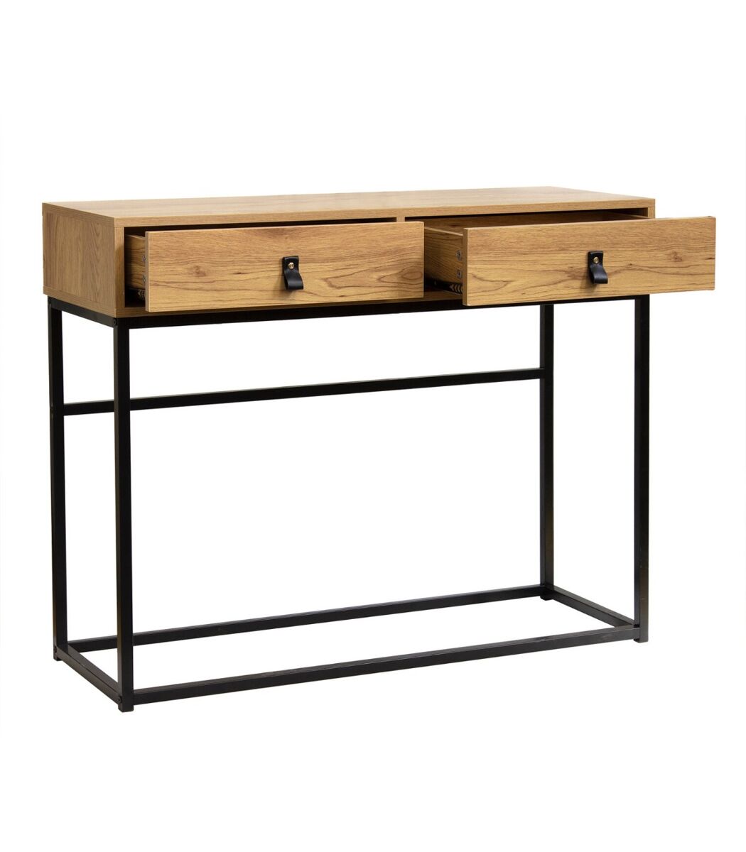 Consola 2 cajones patas de metal efecto roble
