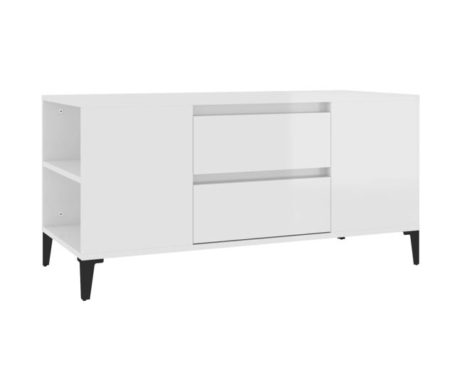Mueble de tv madera contrachapada blanco brillo 102x44,5x50 cm