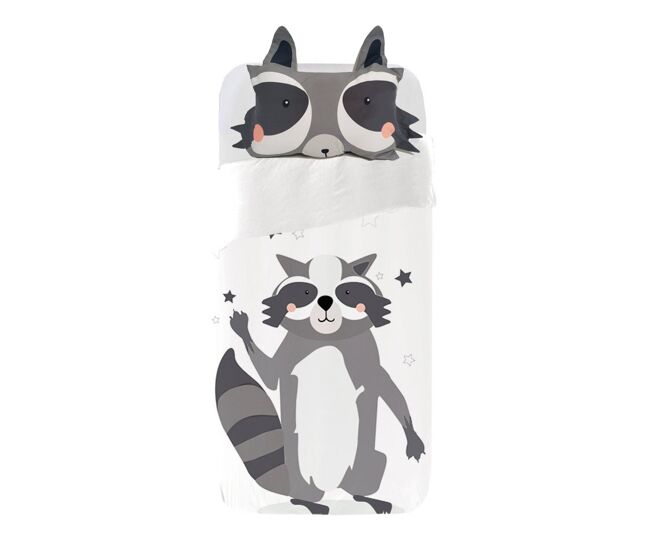 Juego de funda nórdica infantil mapache mapache - gris - cama90 (160x270)