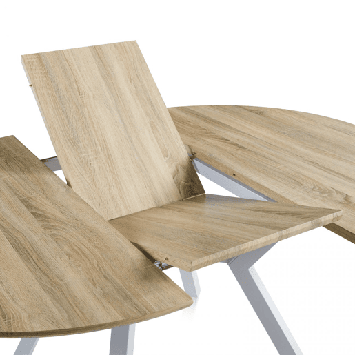 Mesa redonda extensível Aeris Carvalho - Branco 160 x 75 x 120 cm