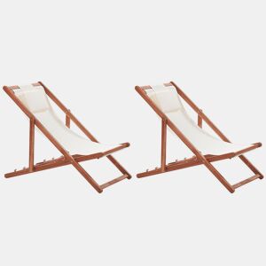 Conjunto de 2 cadeiras de praia dobrÔveis AVELLINO com tecidos de substituição Madeira de acÔcia Castanho escuro