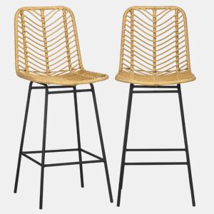 HOMCOM Bancos Altos de Cozinha Conjunto de 2 Bancos de Vime Sintético Bancos de Bar Modernos com Pés de Aço Carga Máxima 120 kg 42,5x52x102 cm Madeira e Preto