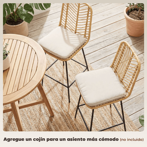 HOMCOM Bancos Altos de Cozinha Conjunto de 2 Bancos de Vime Sintético Bancos de Bar Modernos com Pés de Aço Carga Máxima 120 kg 42,5x52x102 cm Madeira e Preto