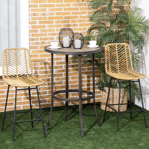 HOMCOM Bancos Altos de Cozinha Conjunto de 2 Bancos de Vime Sintético Bancos de Bar Modernos com Pés de Aço Carga Máxima 120 kg 42,5x52x102 cm Madeira e Preto