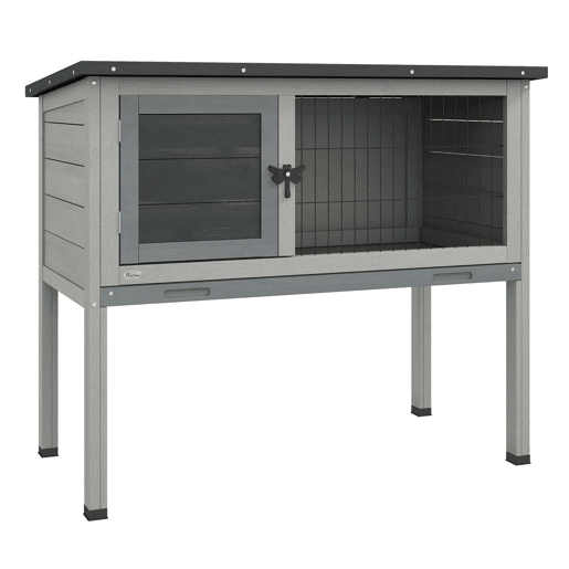 PawHut Coelheira de Madeira Casa para Animais Pequenos Coelhos Porquinho da Índia com Bandeja Amovível e Teto Asfáltico 84x43x70 cm Cinza e Preto