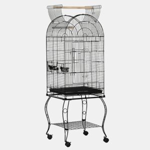 PawHut Gaiola para Pássaros com Rodas e Prateleira, 51x51x153 cm, Gaiola Grande com Topo Amovível, 2 Comedouros, 2 Poleiros, 4 Portas e Bandeja Removível, para Papagaios e Canários, Preto