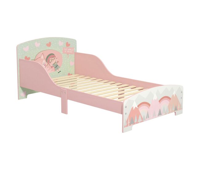 Zonekiz cama infantil de madera 143x77x60 cm cama para niños de 3-6 años con barreras de protección y estampados carga máx. 40 kg mueble de dormitorio moderno rosa