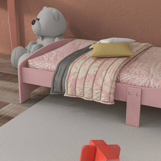 ZONEKIZ Cama para Crianças de Madeira 143x77x60 cm Cama para Crianças de 3-6 Anos com Barreira de Proteção e Estampados Carga Máx. 40 kg Rosa