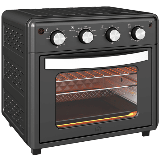 HOMCOM Mini Forno Elétrico Multifuncional Mini Forno Elétrico de 30L 1600W Mini Forno de Convecção com 7 Modos Temporizador e Temperatura Ajustável 43x39x39 cm Preto