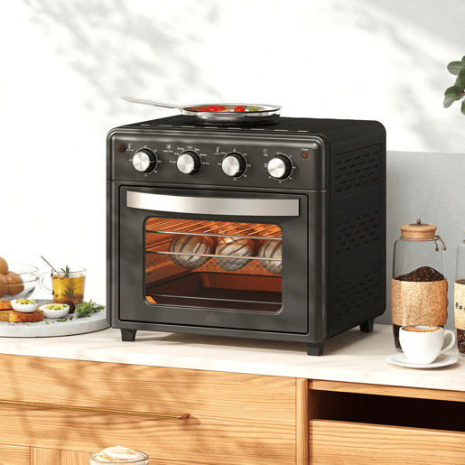 HOMCOM Mini Forno Elétrico Multifuncional Mini Forno Elétrico de 30L 1600W Mini Forno de Convecção com 7 Modos Temporizador e Temperatura Ajustável 43x39x39 cm Preto