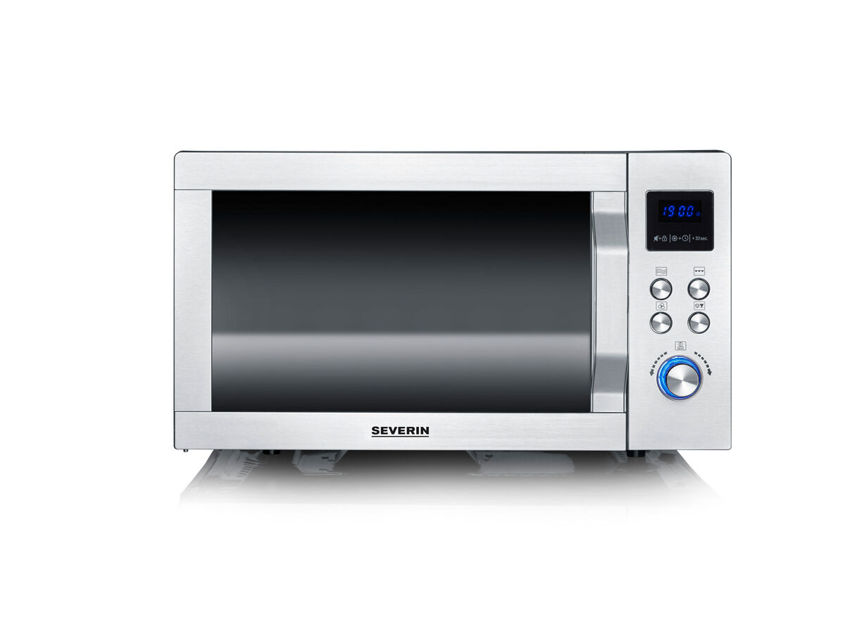 Severin microondas 3 en 1, microondas con grill, convección y base de vidrio, microondas digital, amplio para platos cuadrados, 900 w, 25 l, acero inoxidable/negro mate, mw 7777