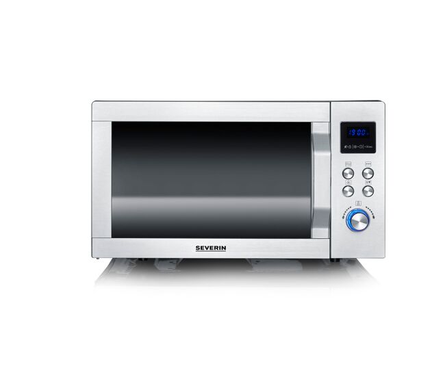 Severin microondas 3 en 1, microondas con grill, convección y base de vidrio, microondas digital, amplio para platos cuadrados, 900 w, 25 l, acero
