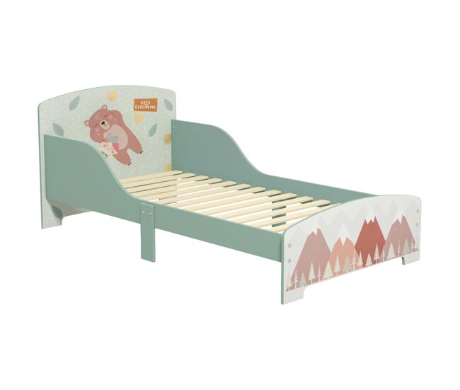Zonekiz cama infantil de madera 143x77x60 cm cama para niños de 3-6 años con barreras de protección y estampados carga máx. 40 kg mueble de dormitorio moderno verde