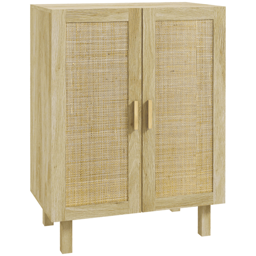 HOMCOM Aparador de Sala de Estar com 2 Portas de Rede e Prateleiras Ajustáveis Armário para Sala de Estar Escritório Dormitório Estilo Cannage Anti-Tombo 73x41x102 cm Madeira