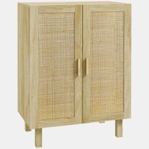 HOMCOM Aparador de Sala de Estar com 2 Portas de Rede e Prateleiras Ajustáveis Armário para Sala de Estar Escritório Dormitório Estilo Cannage Anti-Tombo 73x41x102 cm Madeira