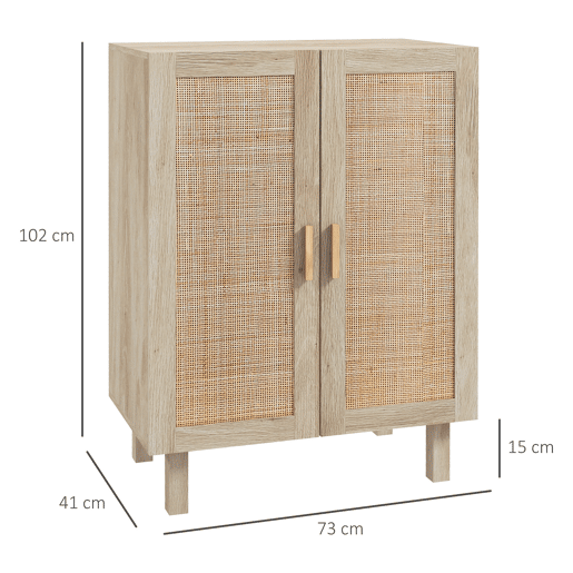 HOMCOM Aparador de Sala de Estar com 2 Portas de Rede e Prateleiras Ajustáveis Armário para Sala de Estar Escritório Dormitório Estilo Cannage Anti-Tombo 73x41x102 cm Madeira