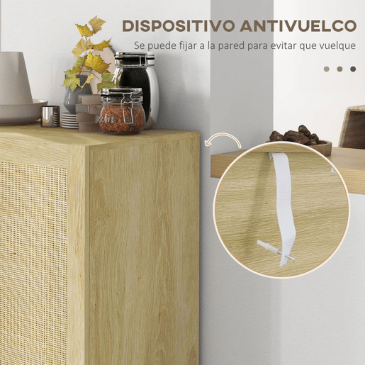 HOMCOM Aparador de Sala de Estar com 2 Portas de Rede e Prateleiras Ajustáveis Armário para Sala de Estar Escritório Dormitório Estilo Cannage Anti-Tombo 73x41x102 cm Madeira