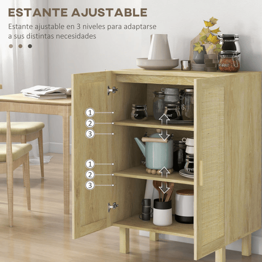 HOMCOM Aparador de Sala de Estar com 2 Portas de Rede e Prateleiras Ajustáveis Armário para Sala de Estar Escritório Dormitório Estilo Cannage Anti-Tombo 73x41x102 cm Madeira