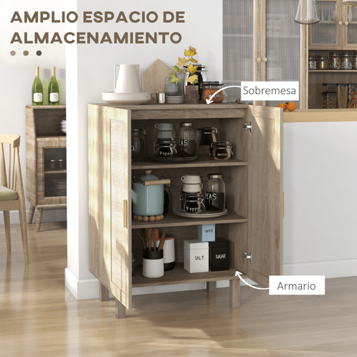 HOMCOM Aparador de Sala de Estar com 2 Portas de Rede e Prateleiras Ajustáveis Armário para Sala de Estar Escritório Dormitório Estilo Cannage Anti-Tombo 73x41x102 cm Madeira