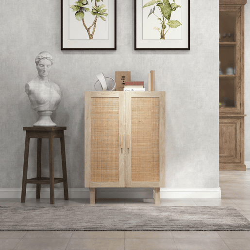 HOMCOM Aparador de Sala de Estar com 2 Portas de Rede e Prateleiras Ajustáveis Armário para Sala de Estar Escritório Dormitório Estilo Cannage Anti-Tombo 73x41x102 cm Madeira