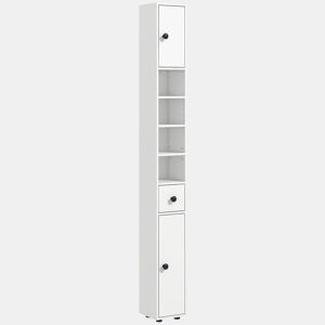 kleankin Armário Alto de Casa de Banho, Coluna Estreita com 1 Gaveta, 4 Prateleiras Abertas e Prateleiras Ajustáveis, 2 Portas, Estilo Moderno, para Espaços Pequenos, 20x20x180 cm, Branco