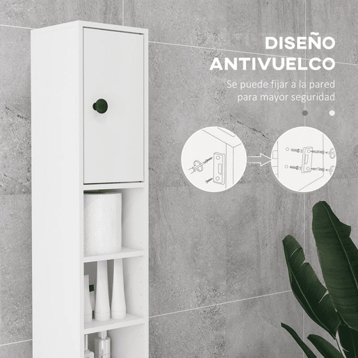 kleankin Armário Alto de Casa de Banho, Coluna Estreita com 1 Gaveta, 4 Prateleiras Abertas e Prateleiras Ajustáveis, 2 Portas, Estilo Moderno, para Espaços Pequenos, 20x20x180 cm, Branco