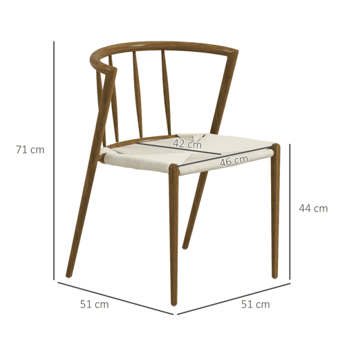 HOMCOM Conjunto de 2 Cadeiras de Sala de Estar com Assento em Corda de Papel Cadeiras de Cozinha Empilháveis Estilo Rústico Carga Máxima 120 kg 51x51x71 cm Carvalho