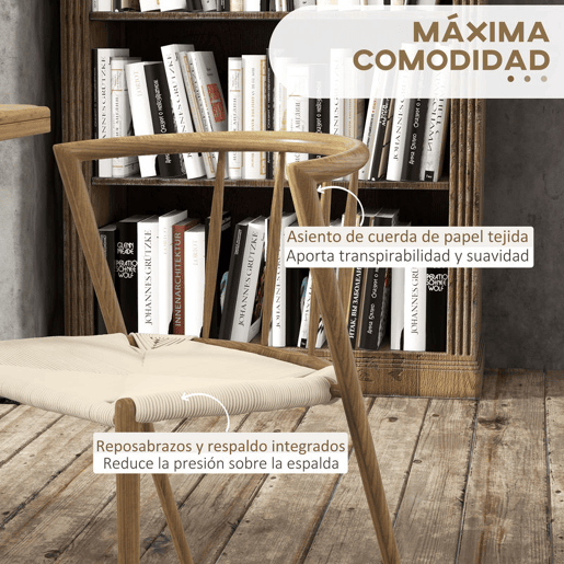 HOMCOM Conjunto de 2 Cadeiras de Sala de Estar com Assento em Corda de Papel Cadeiras de Cozinha Empilháveis Estilo Rústico Carga Máxima 120 kg 51x51x71 cm Carvalho