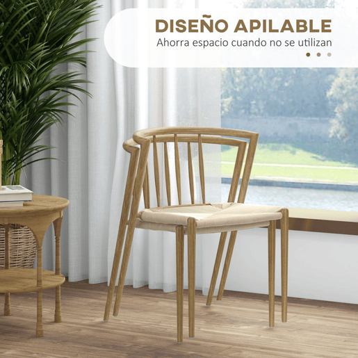 HOMCOM Conjunto de 2 Cadeiras de Sala de Estar com Assento em Corda de Papel Cadeiras de Cozinha Empilháveis Estilo Rústico Carga Máxima 120 kg 51x51x71 cm Carvalho
