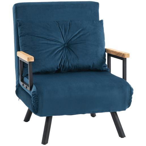 HOMCOM Poltrona Convertível em Cama Dobrável Poltrona 3 em 1 Convertível em Cama com Encosto Ajustável em 5 Níveis e Almofada Acolchoada para Escritório Sala de Estar Carga 120 kg 63x73x81 cm Azul