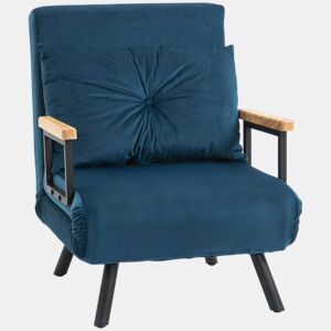 HOMCOM Poltrona Convertível em Cama Dobrável Poltrona 3 em 1 Convertível em Cama com Encosto Ajustável em 5 Níveis e Almofada Acolchoada para Escritório Sala de Estar Carga 120 kg 63x73x81 cm Azul