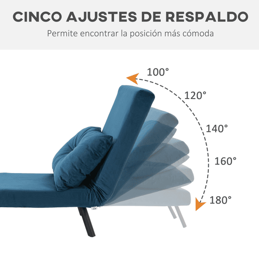 HOMCOM Poltrona Convertível em Cama Dobrável Poltrona 3 em 1 Convertível em Cama com Encosto Ajustável em 5 Níveis e Almofada Acolchoada para Escritório Sala de Estar Carga 120 kg 63x73x81 cm Azul