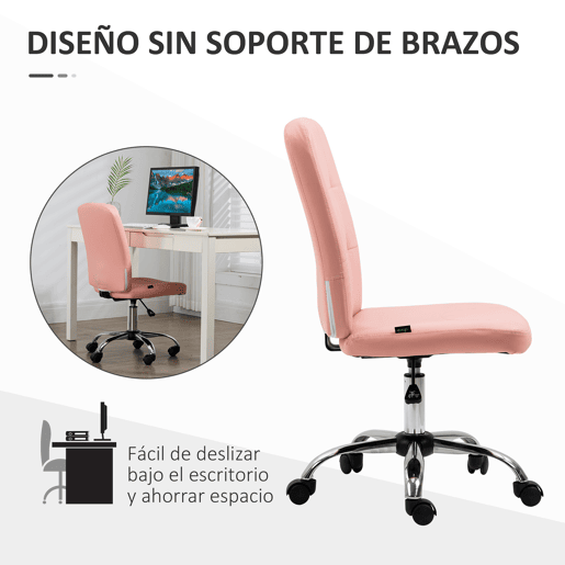 Vinsetto Cadeira de Escritório sem Apoio para os Braços Cadeira de Escritório Giratória de Couro Sintético com Altura Ajustável Estilo Moderno Carga Máxima 120 kg 45x59x90-100 cm Rosa