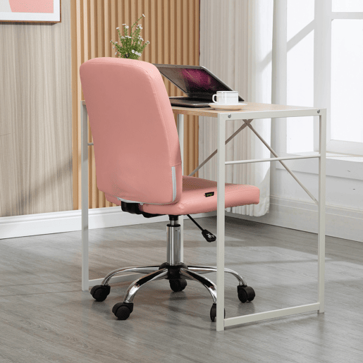 Vinsetto Cadeira de Escritório sem Apoio para os Braços Cadeira de Escritório Giratória de Couro Sintético com Altura Ajustável Estilo Moderno Carga Máxima 120 kg 45x59x90-100 cm Rosa