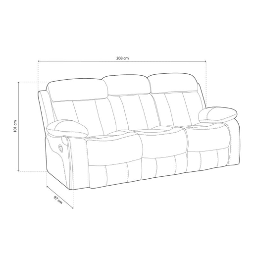 Sofá Kendal de 3 lugares para relaxar Bege 208cm x 101 x 97cm cm