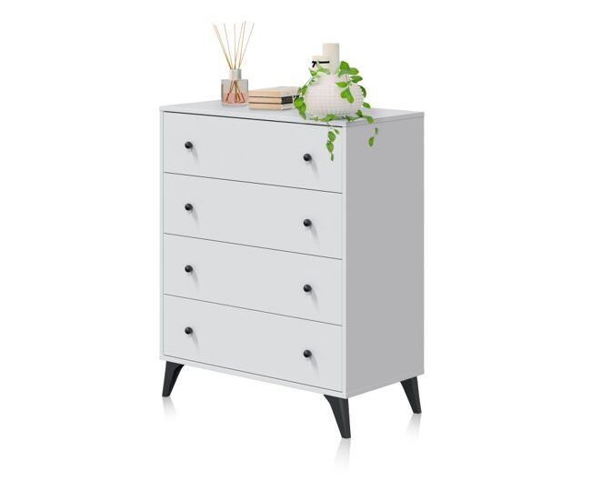 Cómoda de 4 cajones formato vertical en blanco mate y negro 77,5x95 cm Iconic Blanco Artik (Blanco Mate) - Negro 77,5 x 95 x 40 cm