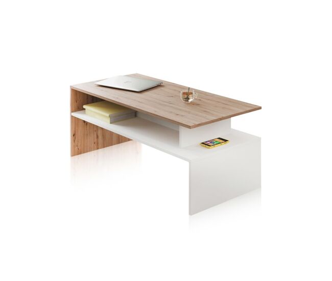 Mesa de centro rectangular en blanco mate y roble nodi 108x43 cm Iris Blanco Artik (Blanco Mate) - Roble Nodi 108 x 43 x cm