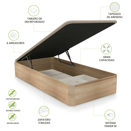 Sommier rebatível Luxury Plus 3D Carvalho 90x190 cm