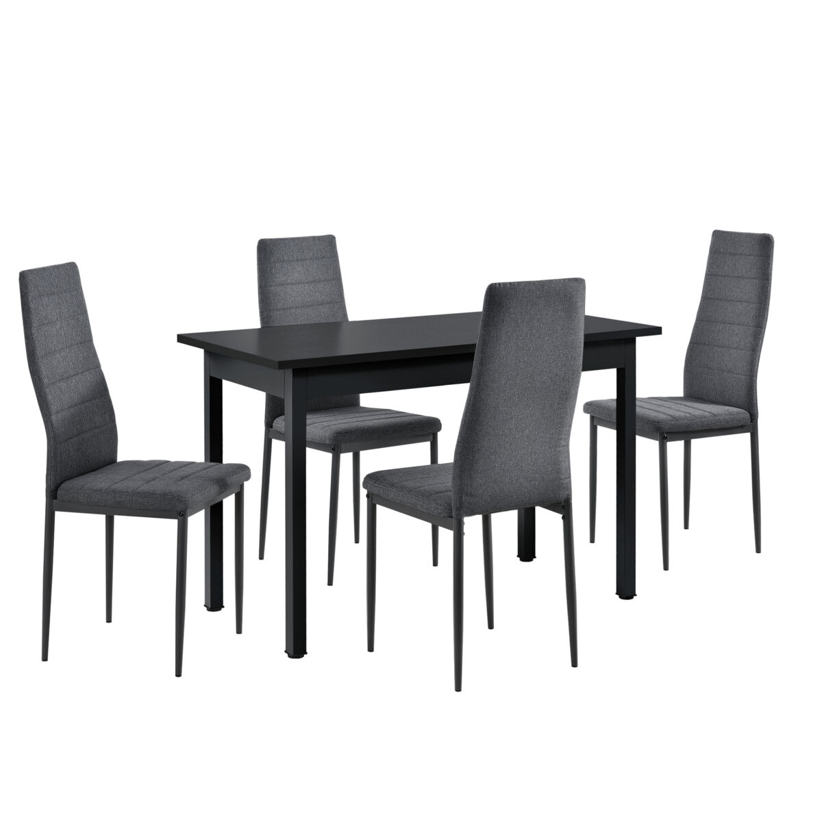Juego de comedor honningsvåg mesa minimalista negra + 4x sillas grises de tela- 120 x 60 x 75 cm [en.casa]