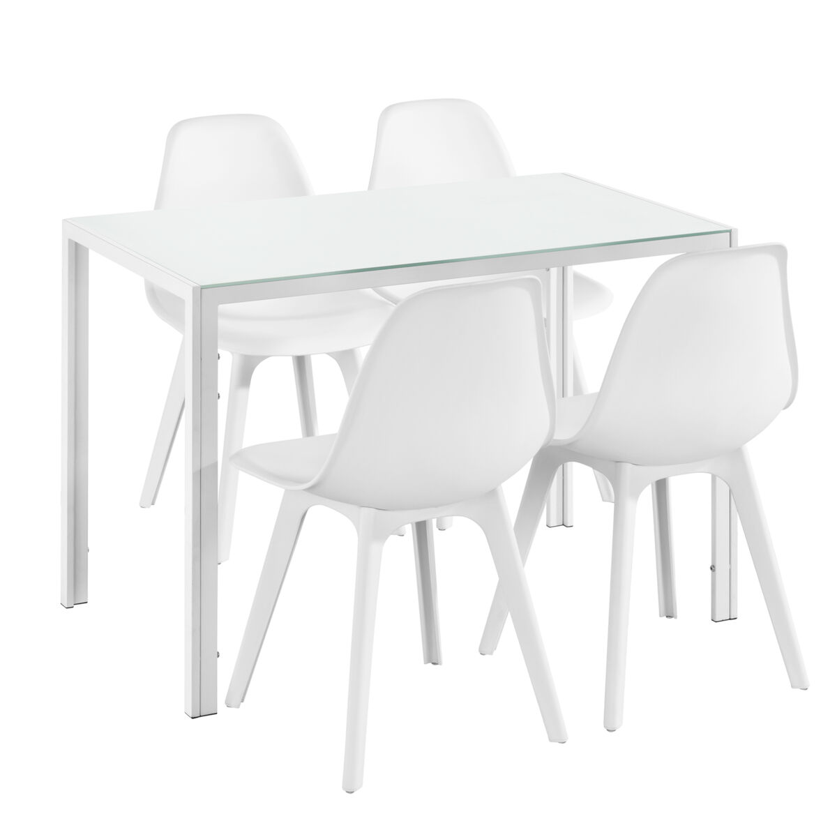 Juego de comedor Mesa + 4x sillas minimalista vidrio + plástico 105x60