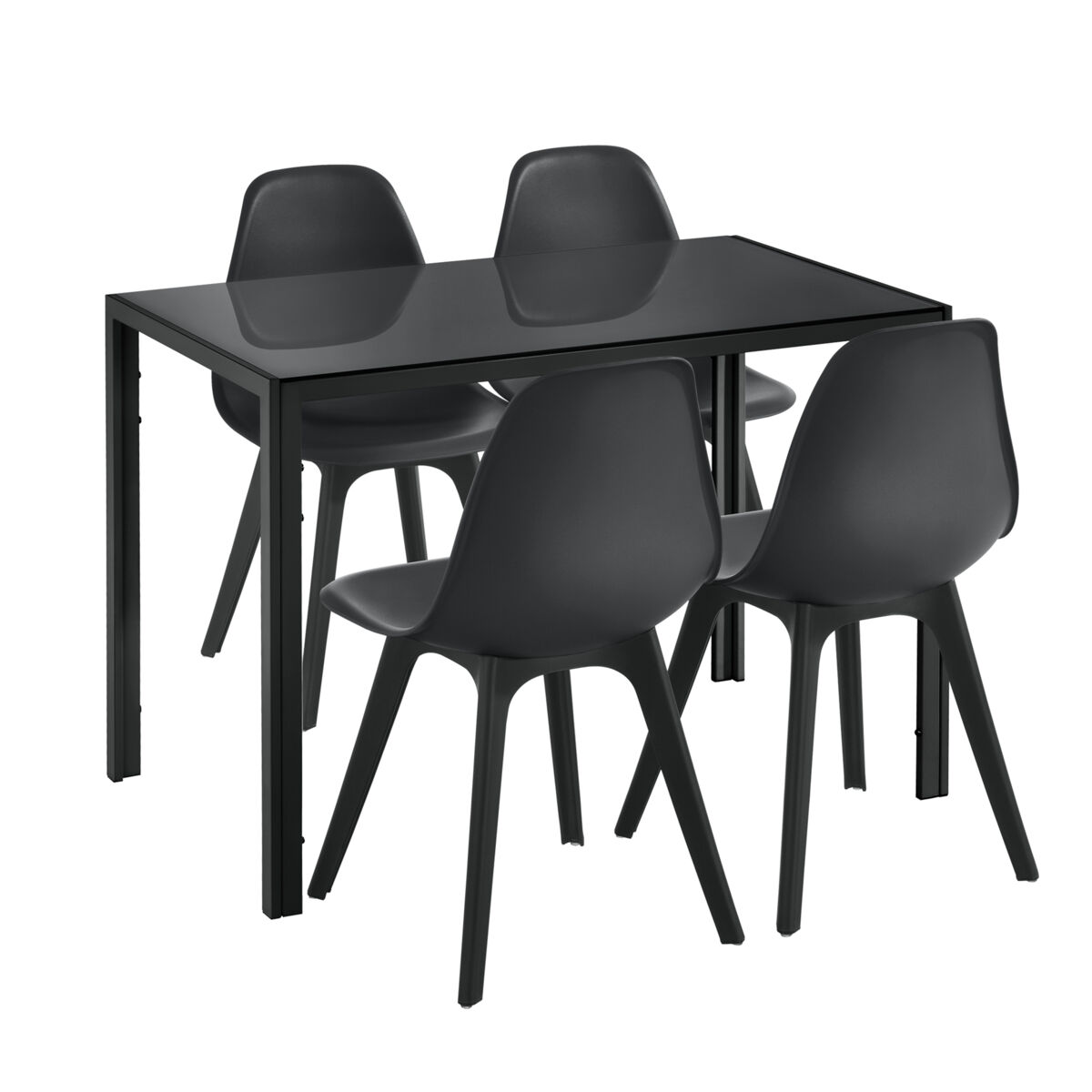 Juego de comedor mesa + 4x sillas minimalista vidrio + plástico - 105 x 60 x 75 cm - negro [en.casa]